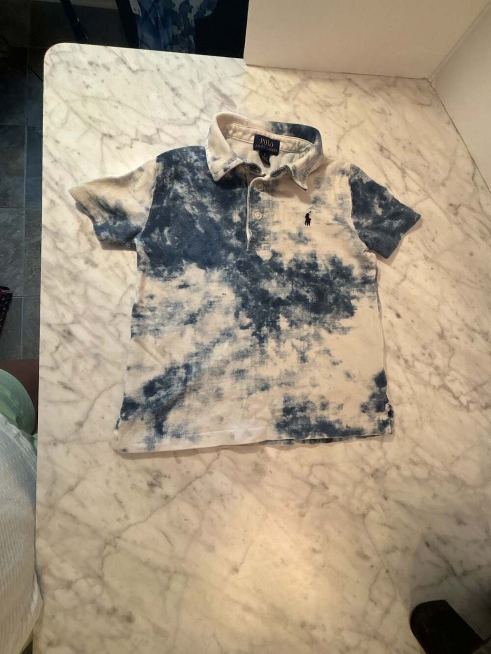 Polo Ralph Lauren Kids Blue and White Tie-Dye Cotton Polo Shirt Size 5